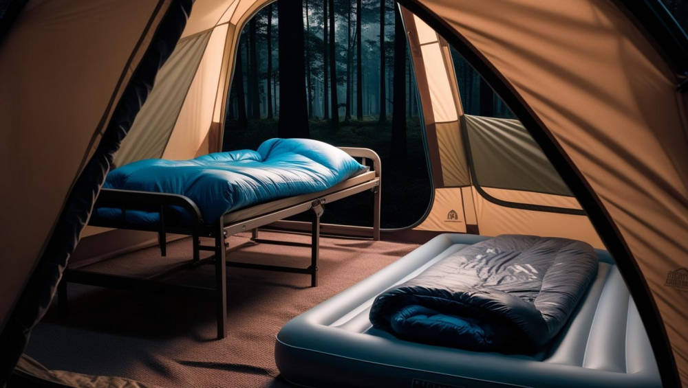 Camping Comfort Essential-Cot, Mattress and Sleeping Bags