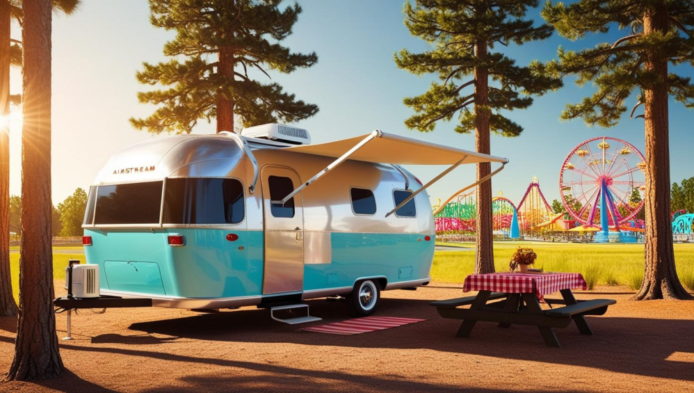 Camp Trailer at an Amusement Park Campground